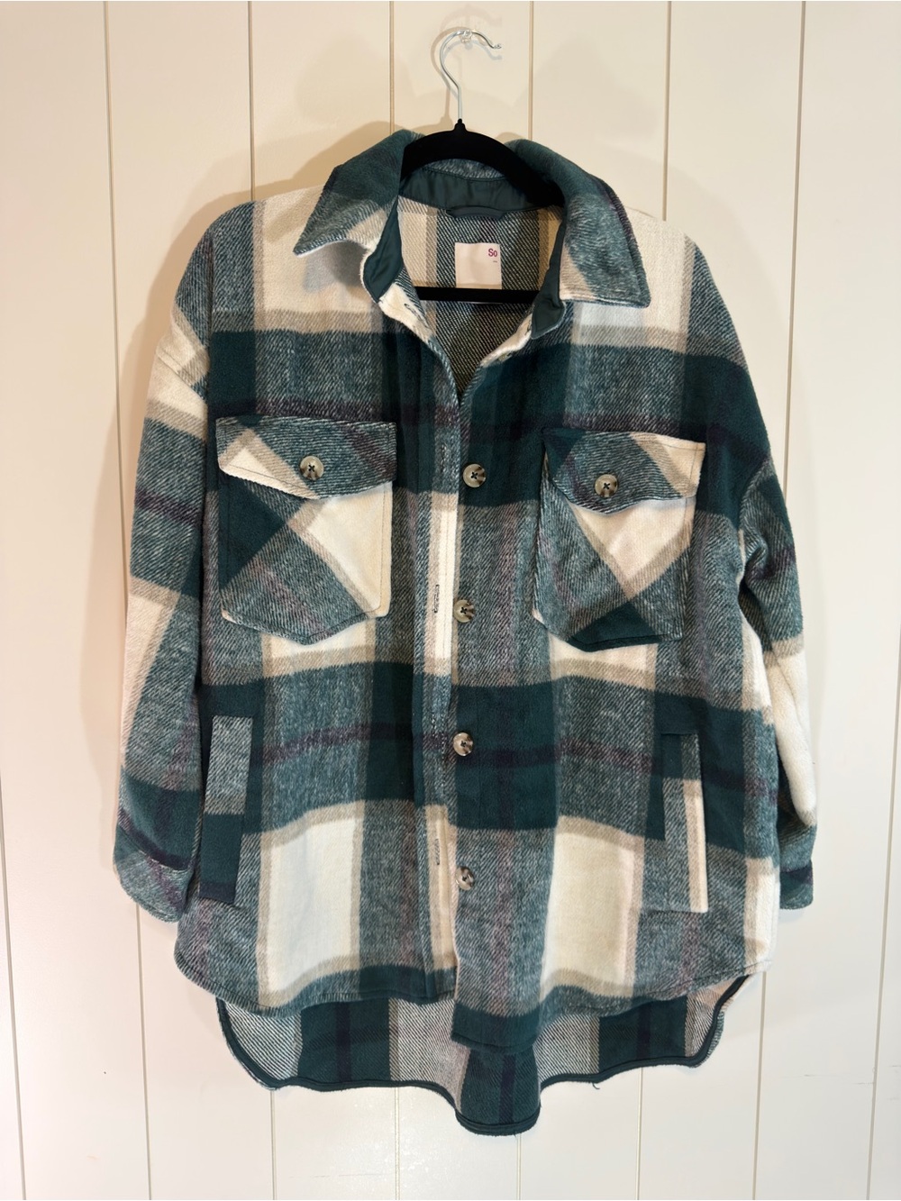 SO Teal and Cream Plaid Utility Jacket